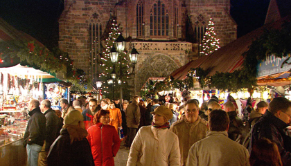 A Christmas market in Nuremberg, Germany.